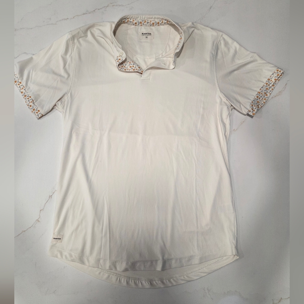MANTRA Men’s Cream Short-Sleeve Polo with Floral Trim